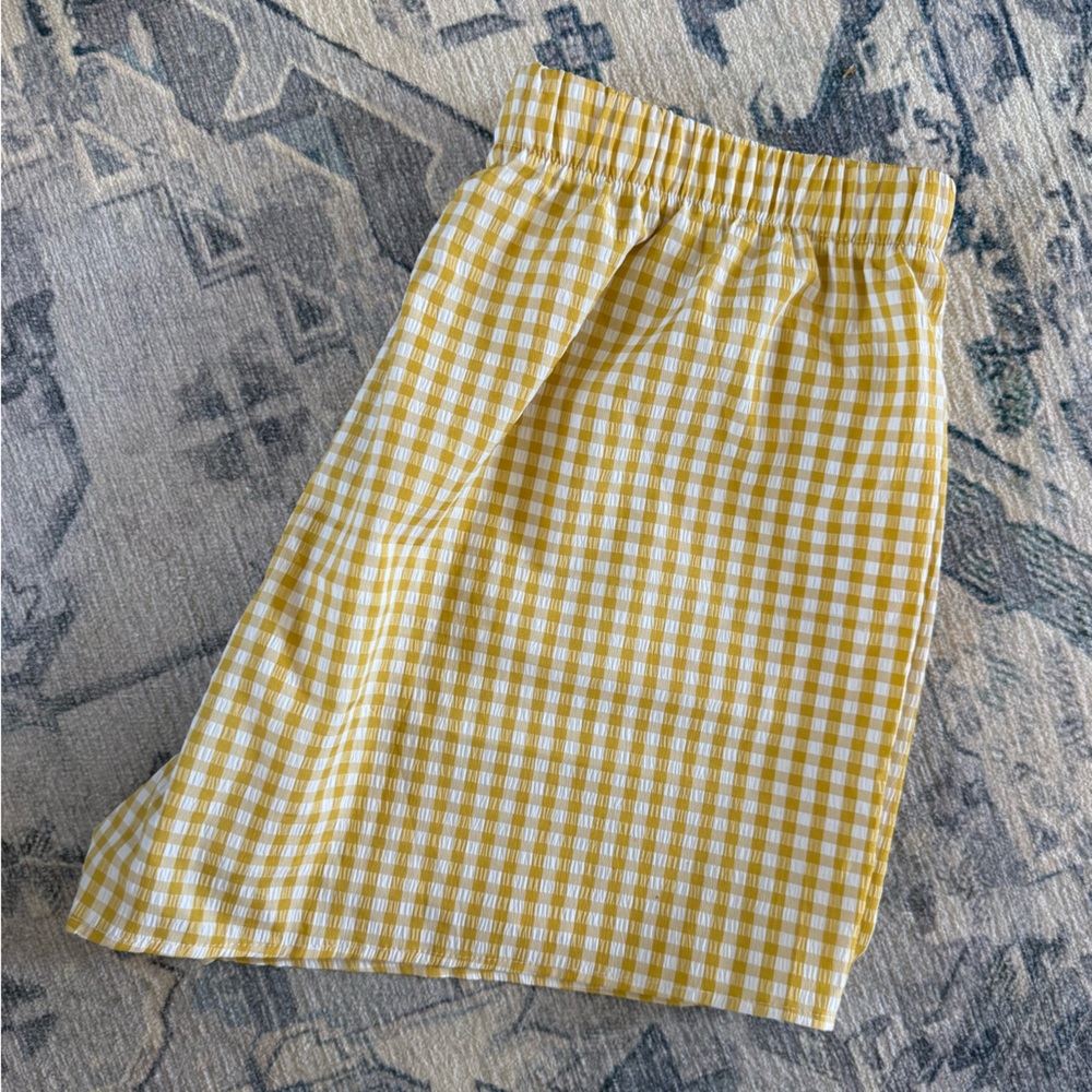High-Waist Yellow Gingham Women’s Shorts - Picture 3 of 3